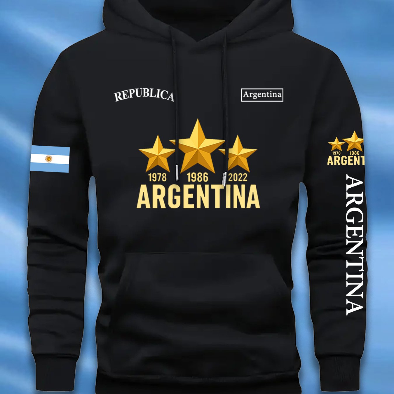 Sudadera casual elegante para hombre con estampado de la bandera argentina y letras