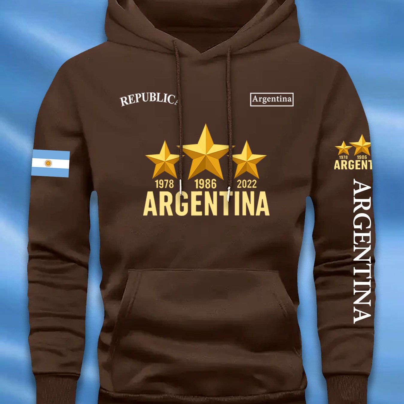 Sudadera casual elegante para hombre con estampado de la bandera argentina y letras