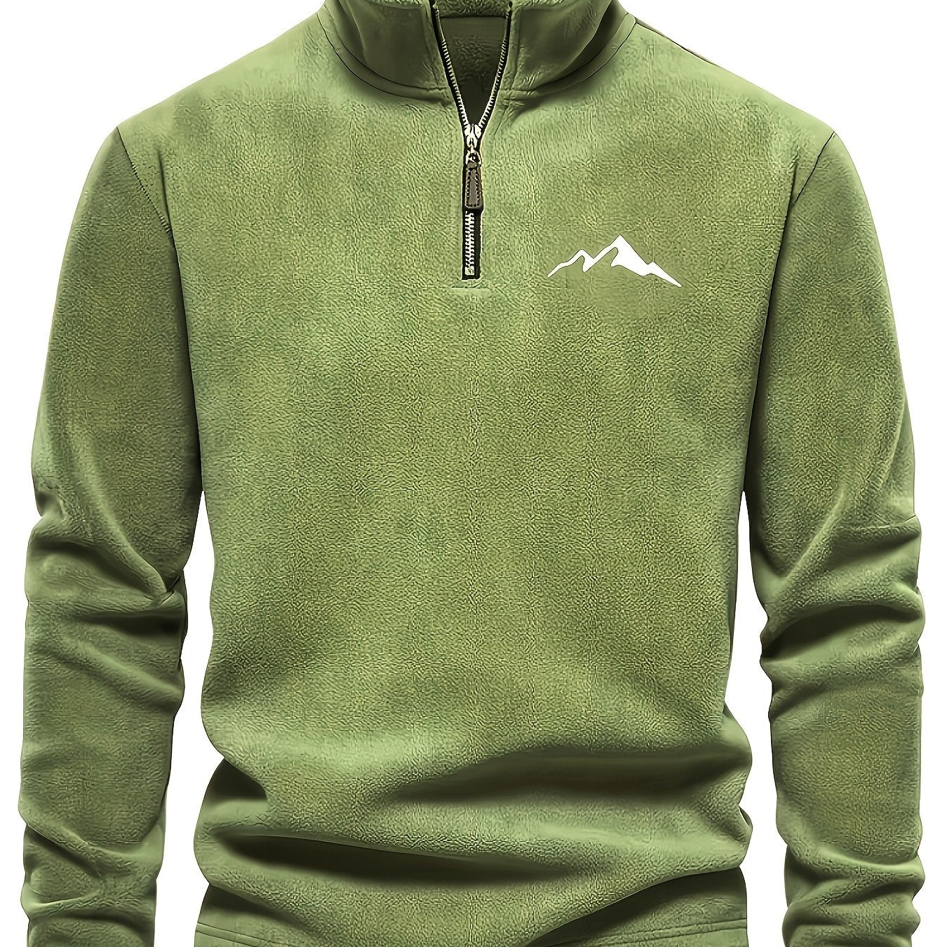 Chaqueta de forro polar grueso para hombre, con cremallera de 1/4, estilo otoño e invierno, con cuello alto pequeño y bordado de montaña