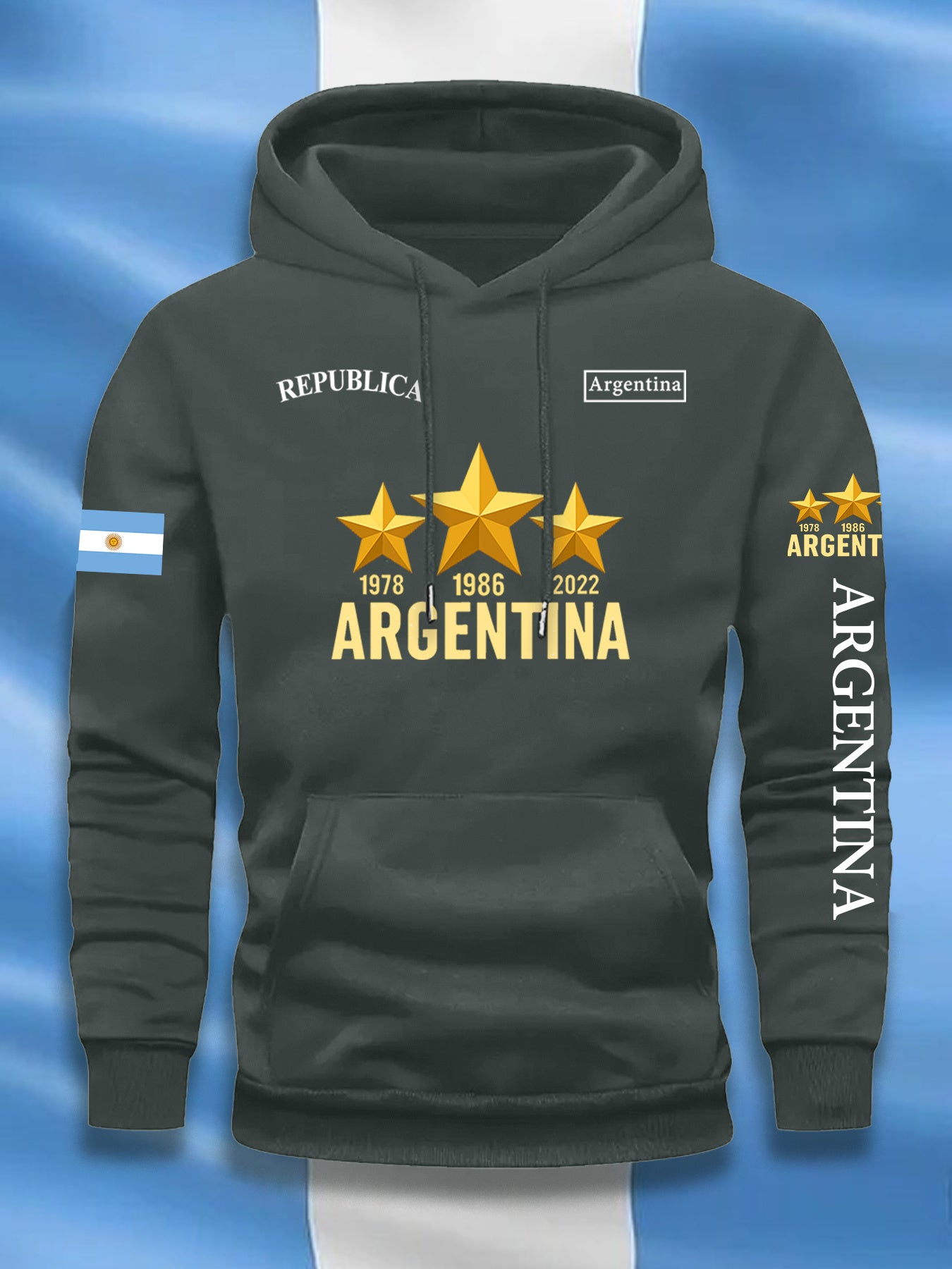 Sudadera casual elegante para hombre con estampado de la bandera argentina y letras