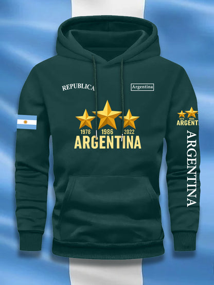 Sudadera casual elegante para hombre con estampado de la bandera argentina y letras