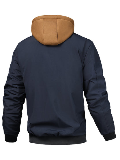 Chaqueta con Capucha y Cremallera para Hombre - Corte Holgado Casual, Marrón y Patrón a Cuadros, Capucha con Cordón, Mangas Largas, Forro, Perfecta para Primavera, Otoño e Invierno, Chaqueta de Otoño Invierno | Chaqueta con Patrón de Cuadros | Chaqueta co