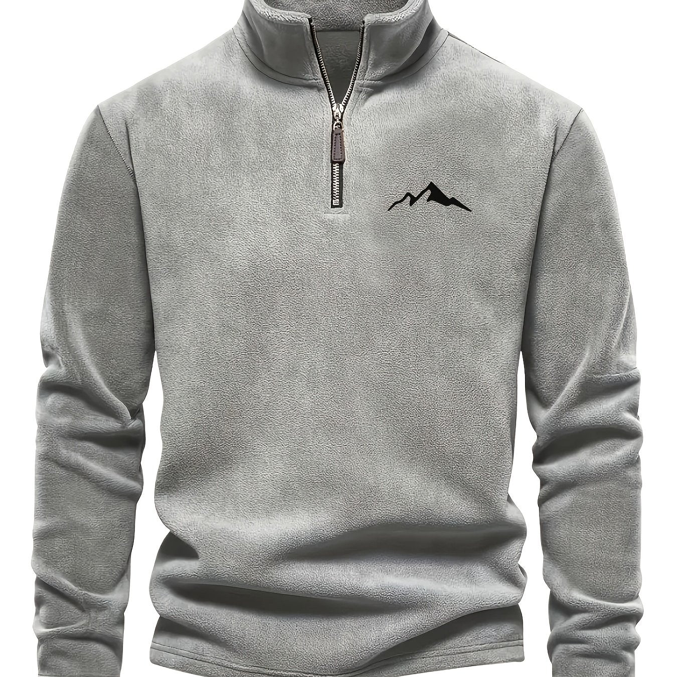 Chaqueta de forro polar grueso para hombre, con cremallera de 1/4, estilo otoño e invierno, con cuello alto pequeño y bordado de montaña